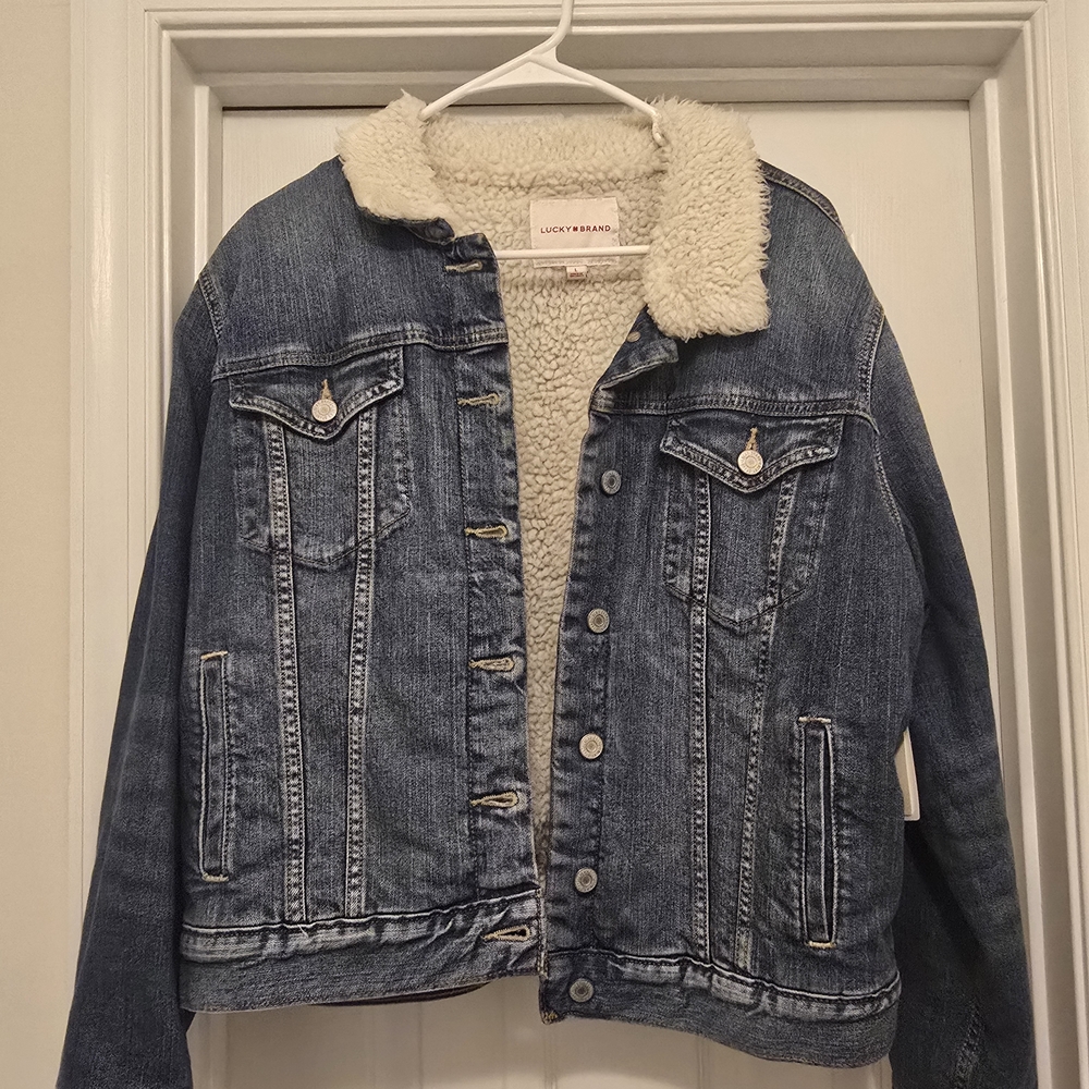 Lucky Brand Blue Denim Jacket with Cream Sherpa Lining